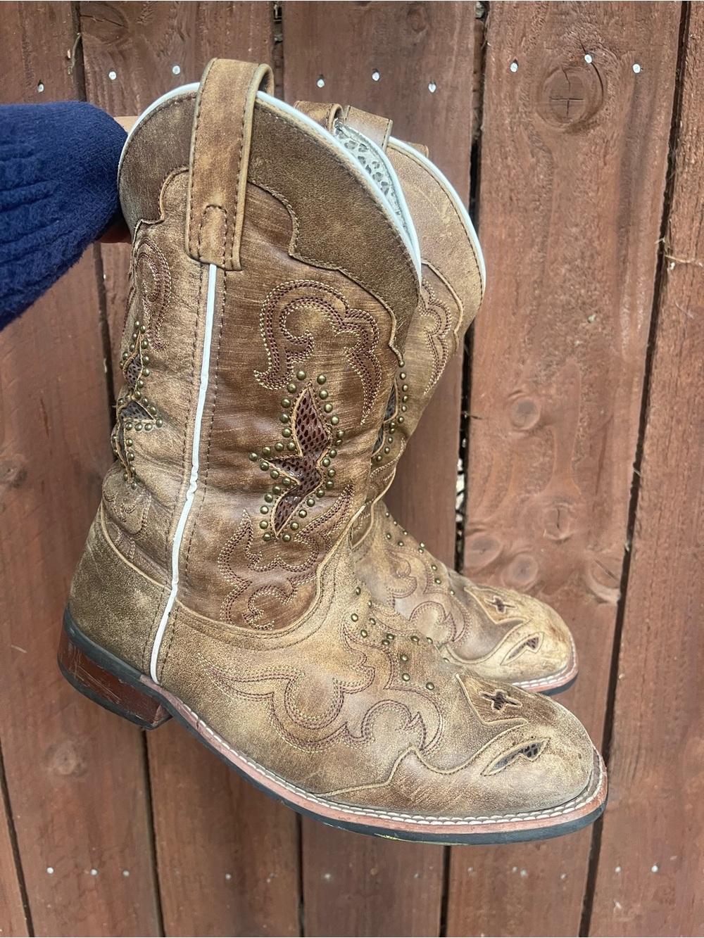 Laredo Women’s Spellbound Western Cowgirl Studded Tan Boots Sz 11 M